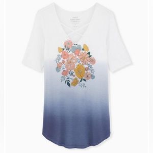 Torrid Favorite Criss-Cross Tunic - Super Soft Navy Dip-Dye Floral PLUS 2X EUC